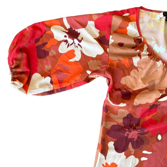 NWOT Sanctuary V-Neck Balloon Sleeve Tunic Top Size S Orange Brown Floral - Picture 4 of 6